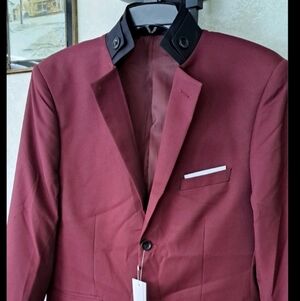 MENS COOFANDY BUTTON COLLAR BURGUNDY BLAZER SIZE L NWT